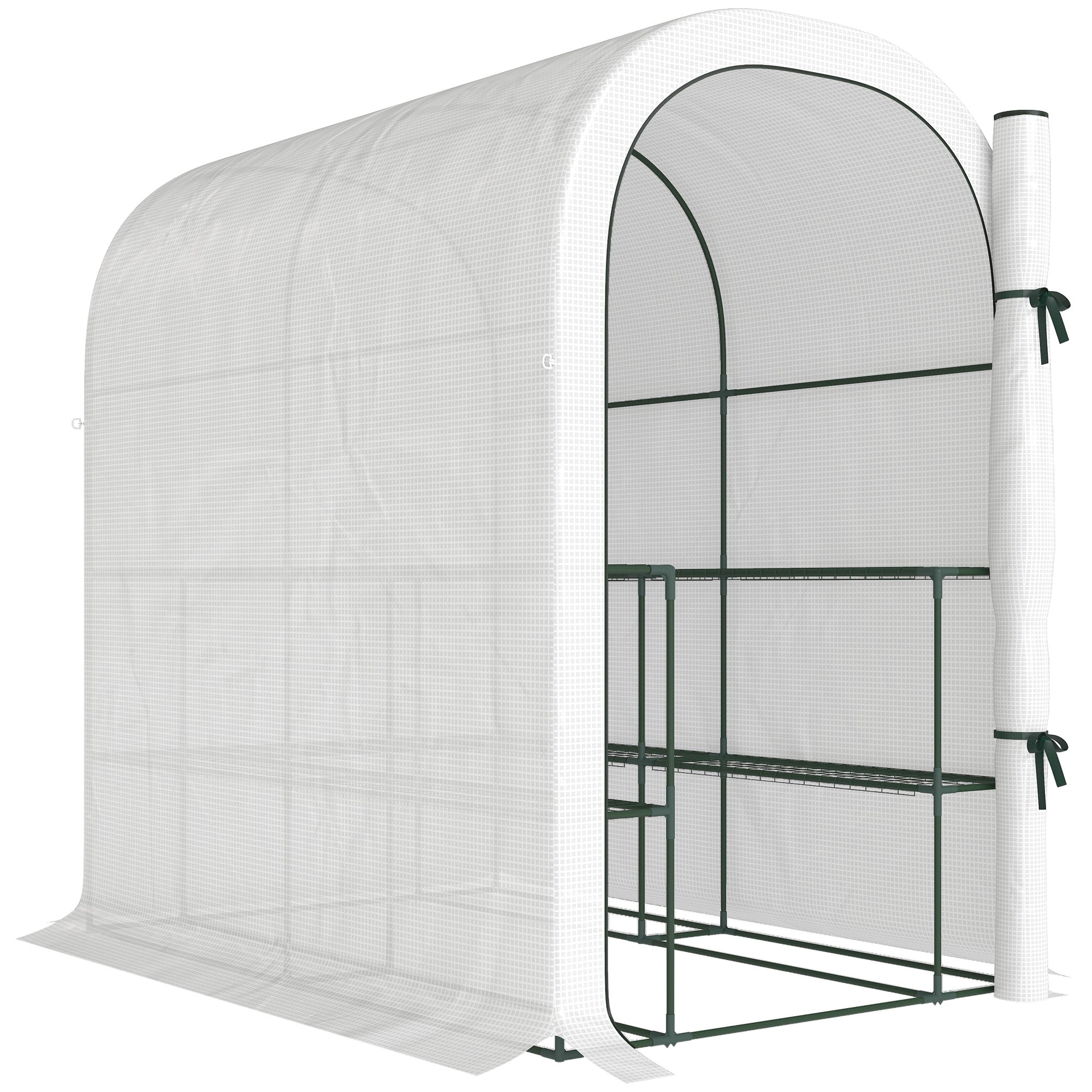 Walk-in Greenhouse with Shelves, Small Greenhouse with PE Cover and Roll-up Door, 123 x 187 x 189 cm, White
