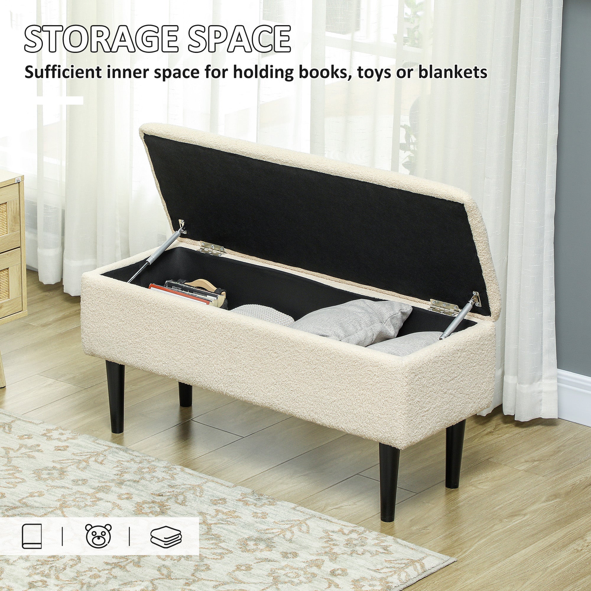 47L Teddy Fleece Storage Ottoman - Cream