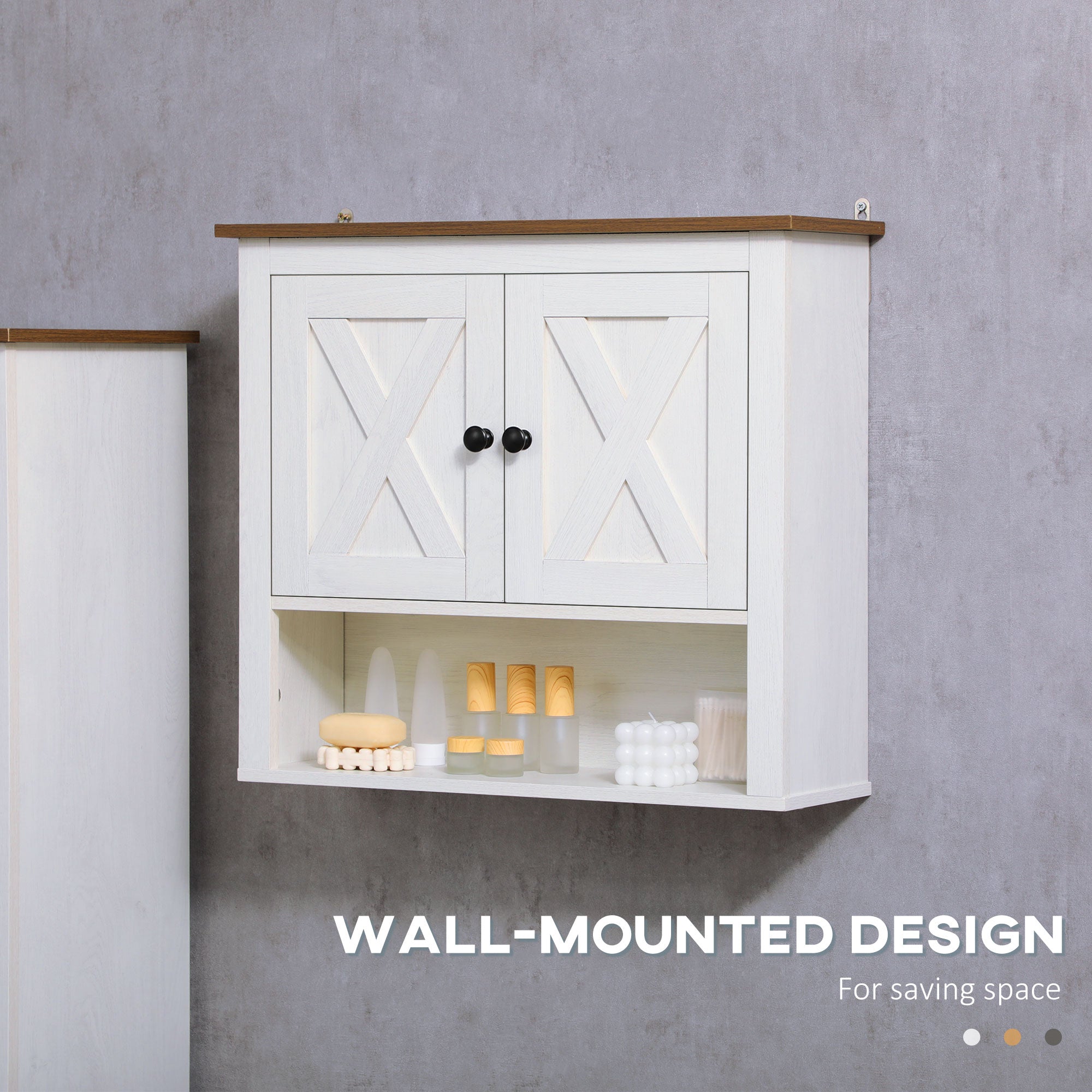 On-Wall Farmhouse Bathroom Storage Cabinet - White