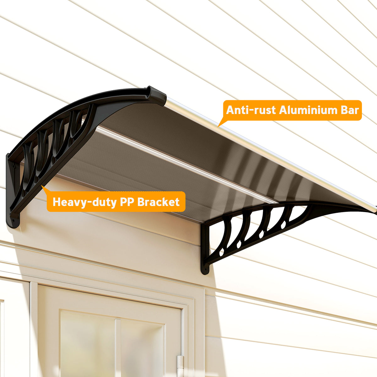 Front Door Canopy, Outdoor Awning, Rain Shelter for Window, Porch and Front/Back Door, 103 x 96.5 cm, Brown