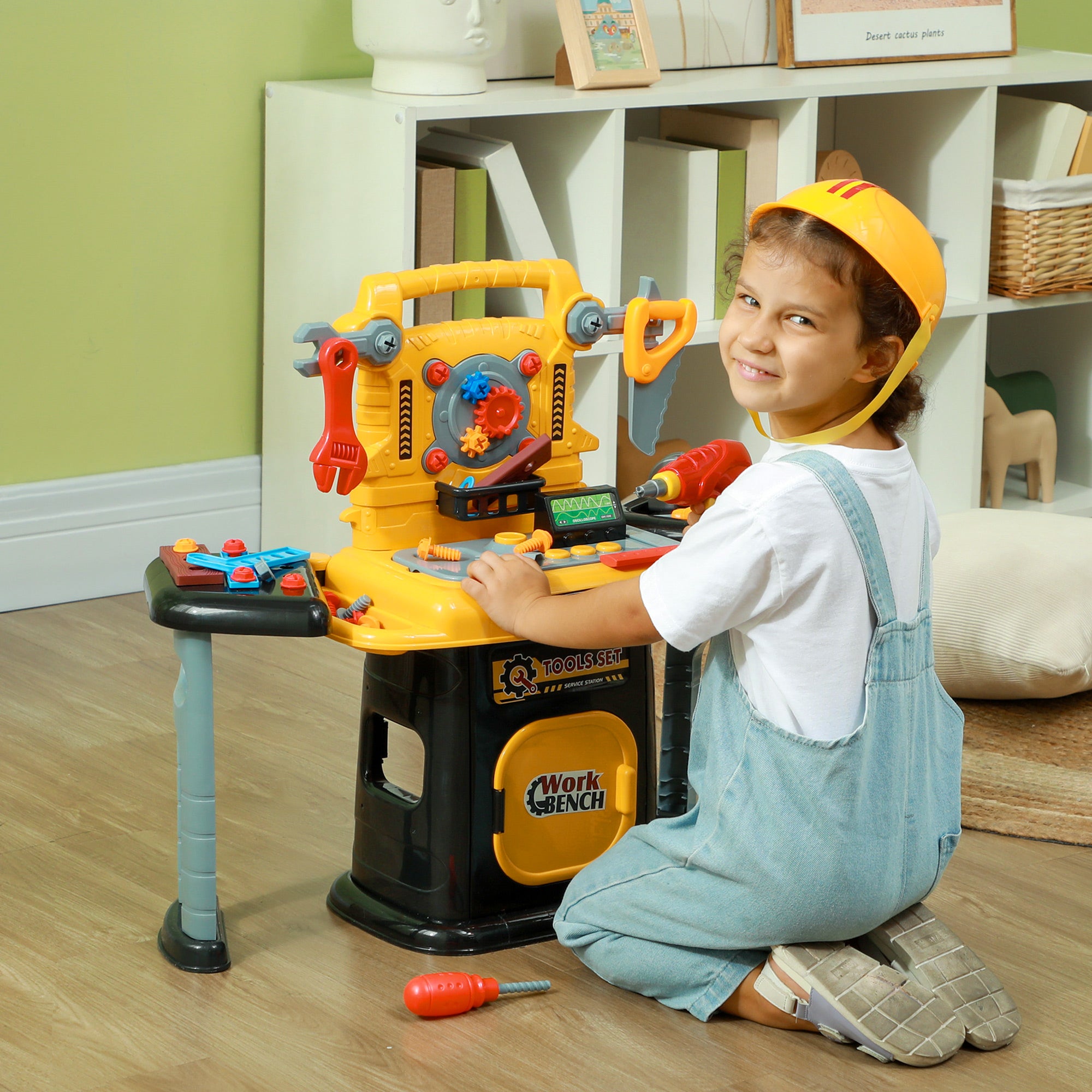 102Pcs Kids Tool Bench with Electric Drill, Storage, for Ages 3-6, Yellow