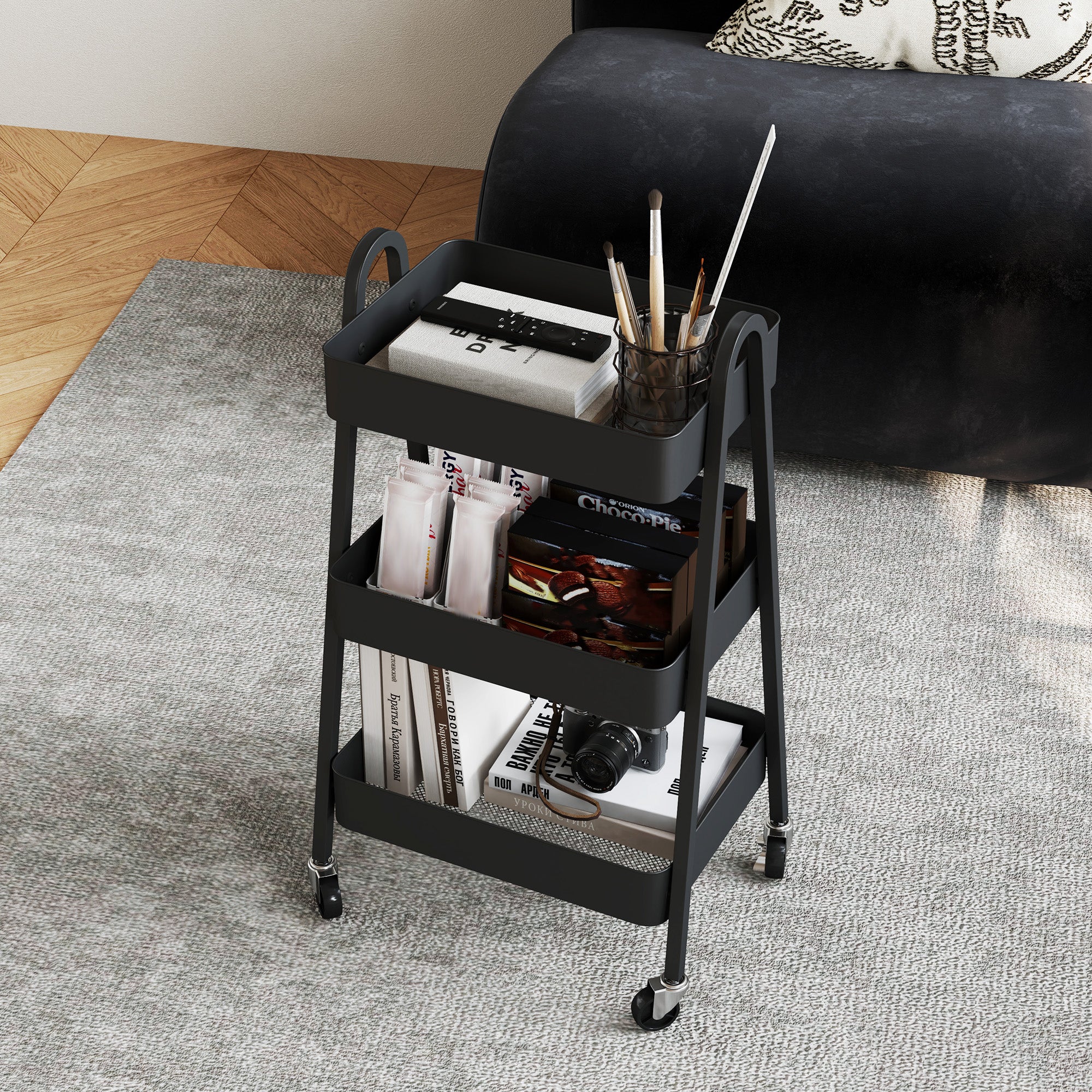 Three-Tier Storage Trolley - Black