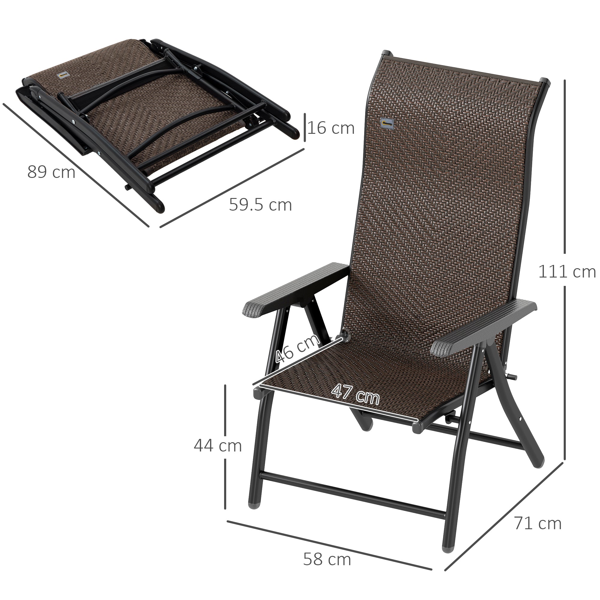 Set of 4 Folding Garden Chairs with 7-Position Adjustable Backs - Dark Brown