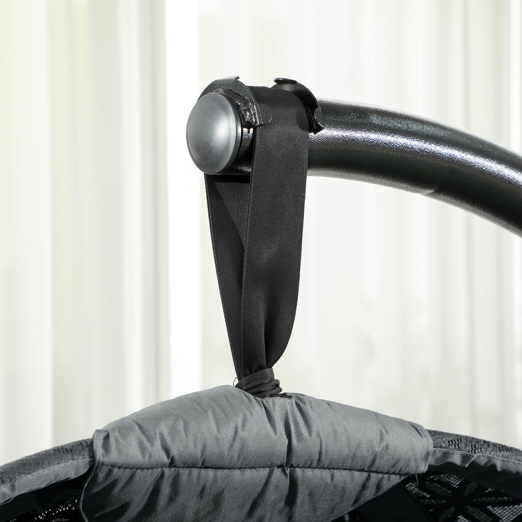 Round Egg Basket Chair with Steel Stand and Padded Cushion - Charcoal Grey