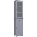 Bathroom Storage Cabinet with 3-Tier Shelves, Drawer & Door, Tall Slim Floor Organizer - Grey