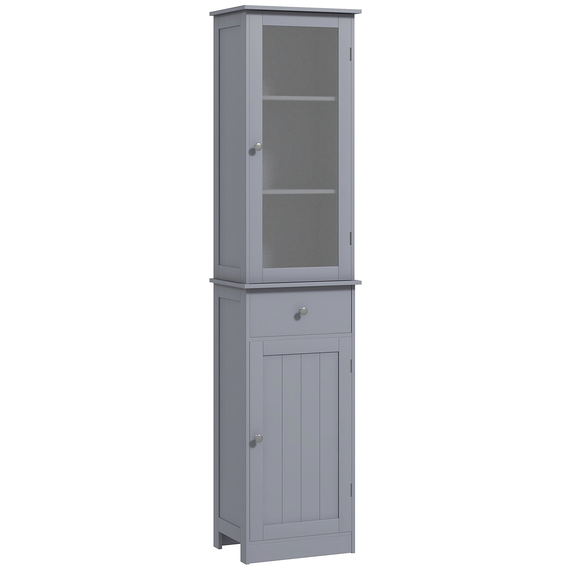 Bathroom Storage Cabinet with 3-tier Shelf Drawer Door, Floor Cabinet Free Standing Tall Slim Side Organizer Shelves, Grey