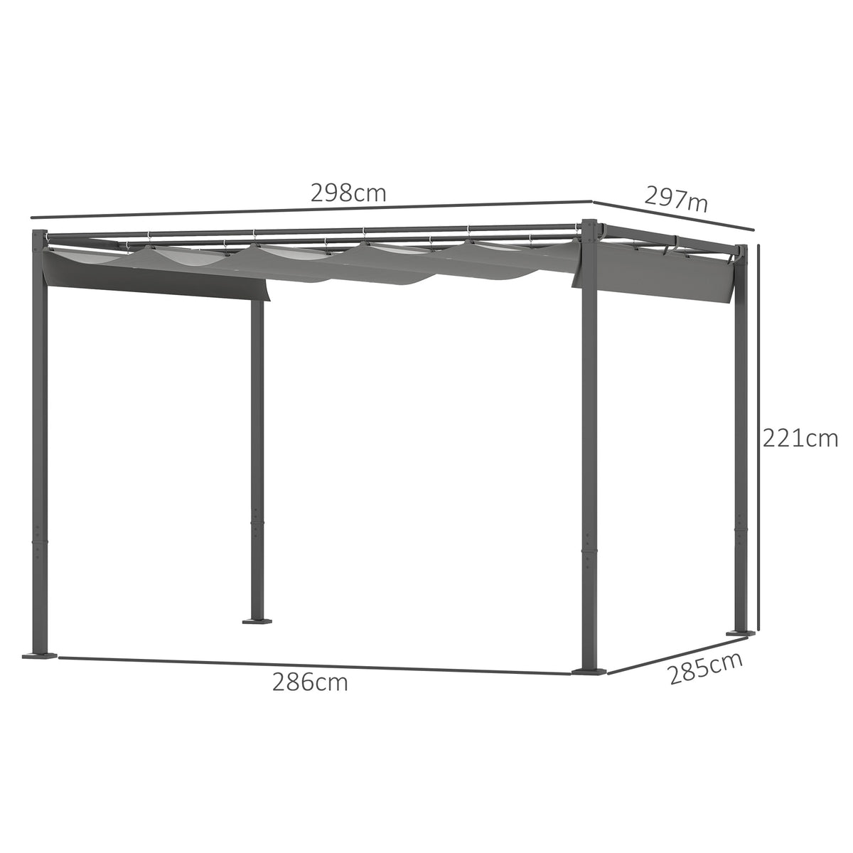 3 x 3 Metre Garden Pergola Kit with Retractable UPF30 Canopy - Grey