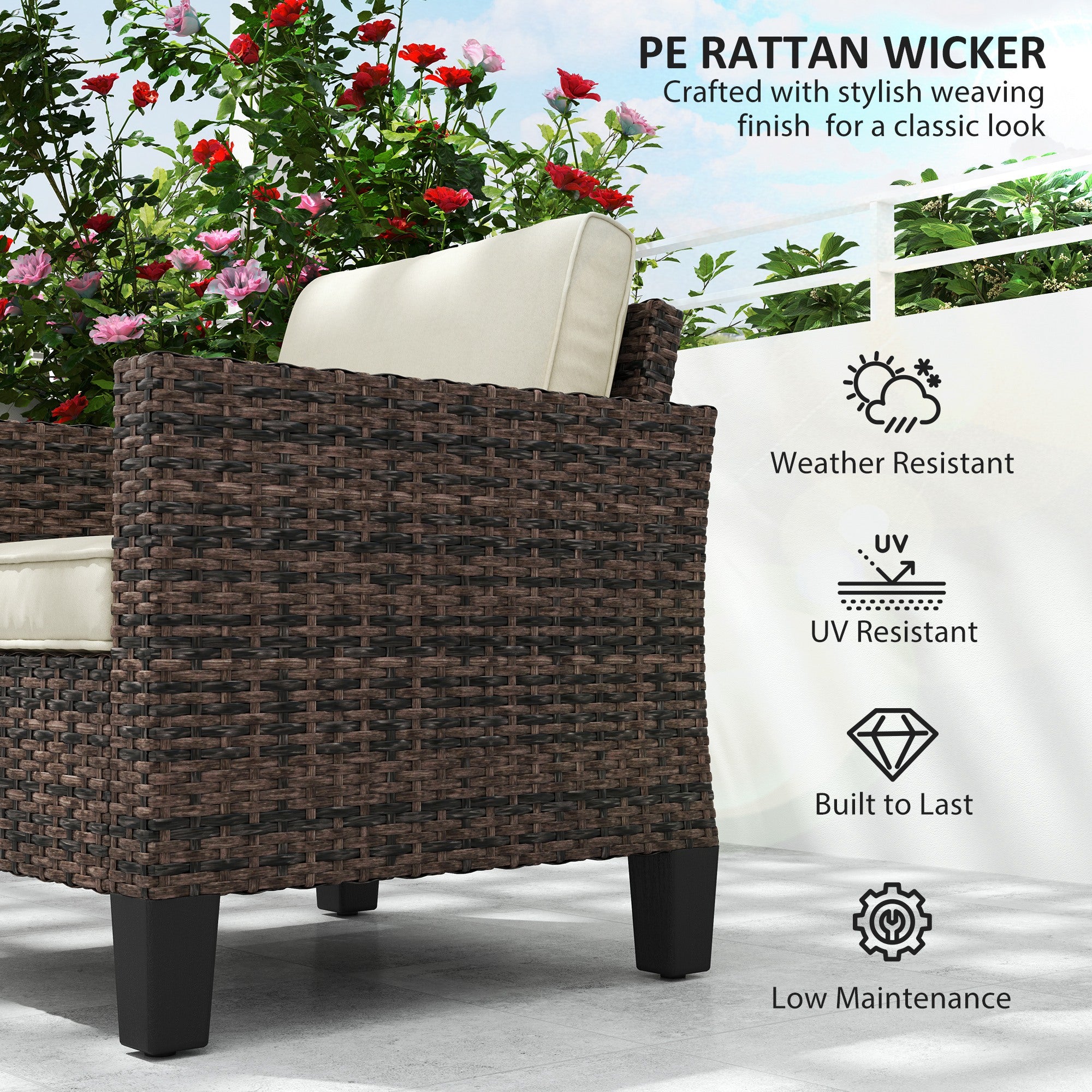 Single Rattan Armchair, with Cushions - Brown
