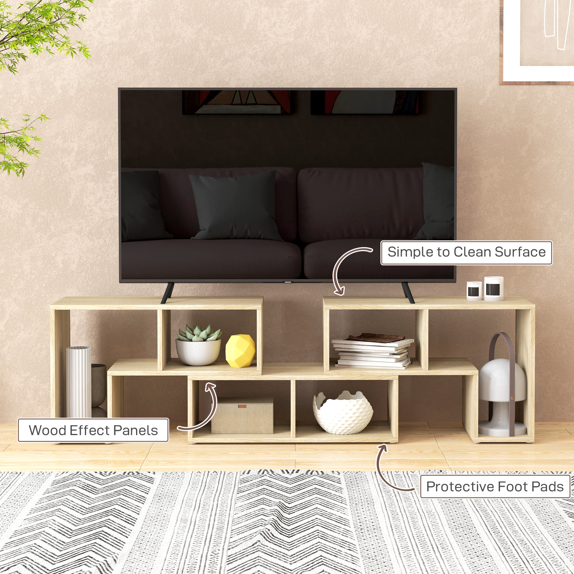 TV Stand for TVs up to 75 Inches, Free Combination TV Unit with Storage Shelves, Extendable Entertainment Centre for Living Room, Grey Oak Wood Grain