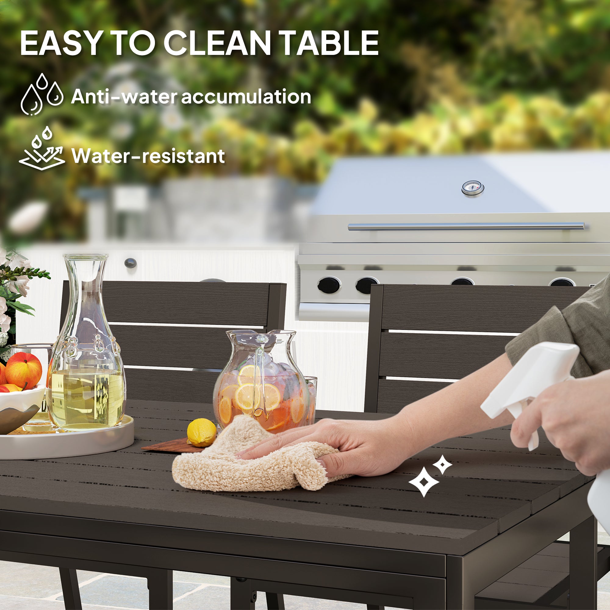 7 Piece Garden Furniture Set with HDPE Table and Stackable Chairs - Dark Brown