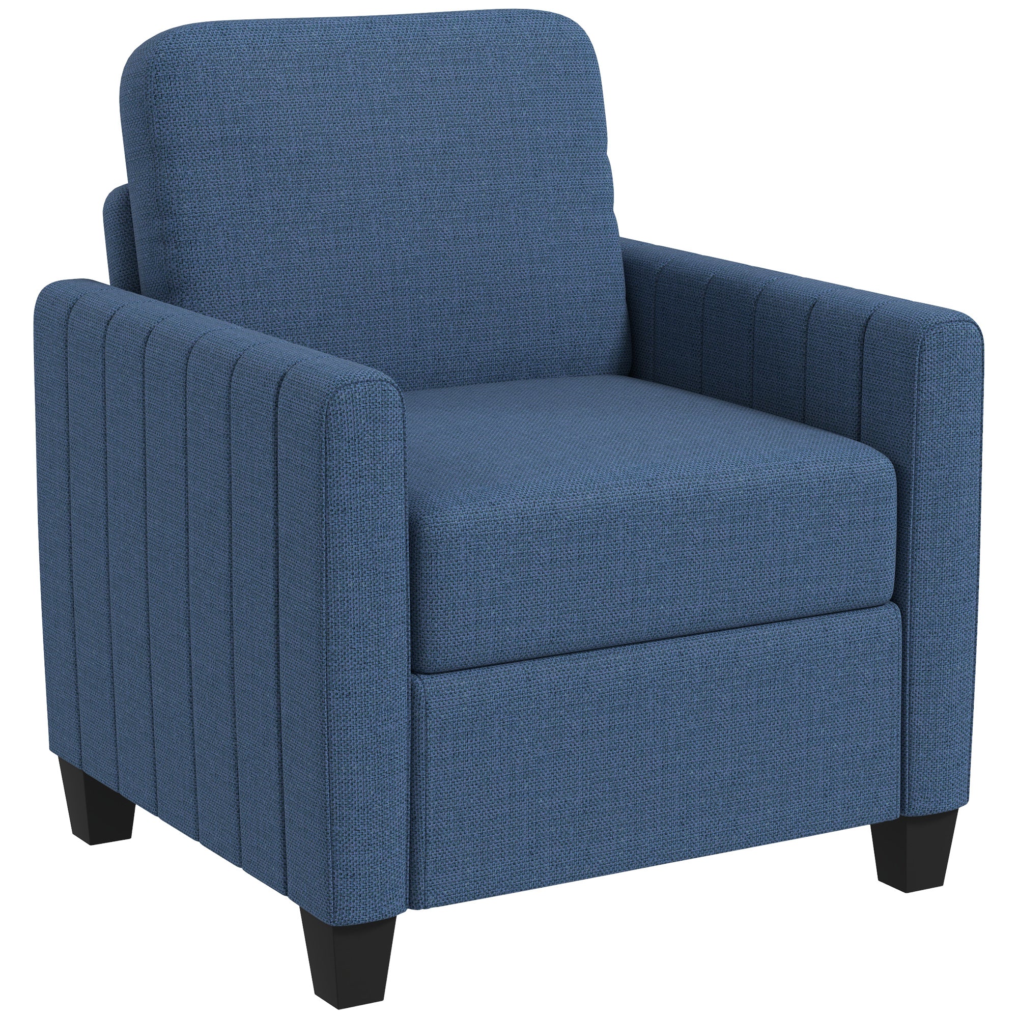 Armchair, Channel Tufted Modern Fabric Accent Chair, Comfy Upholstered Reading Lounge with Spring Cushion, Back Pillow, for Living Room, Bedroom, Office, Blue