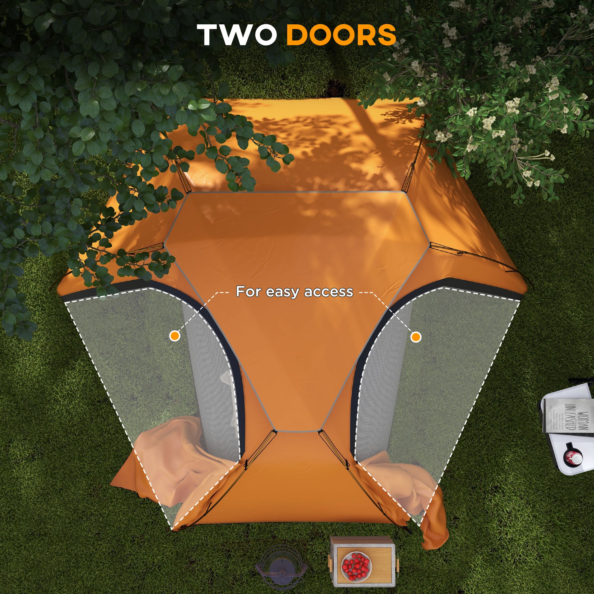 Camping Tent with Self Inflatable Mattress, 1 Person Dome Tent with Removable Rainfly and Aluminium Frame, 2000mm Waterproof, Portable with Bags, for Fishing Hiking, Orange/Khaki