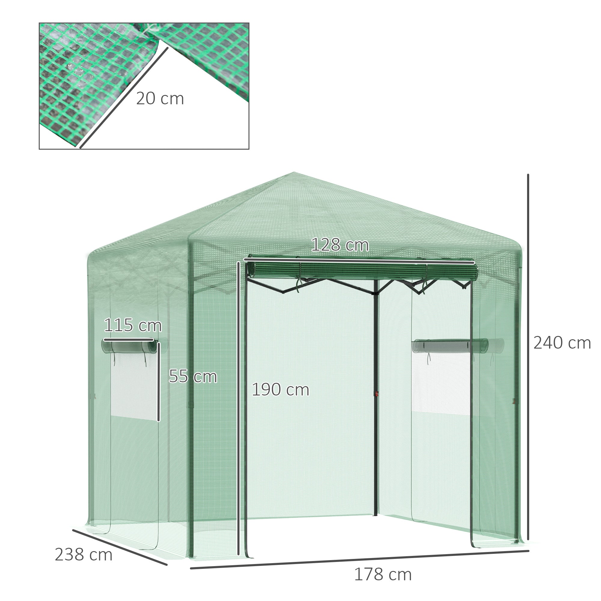 Pop-up Small Greenhouse, Outdoor Walk-in Tomato Greenhouse with Carrying Bag, PE Cover, Steel Frame, Green, 2.4L x 1.8W x 2.4H m