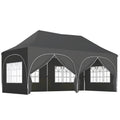 3 x 6m Pop Up Gazebo Shelter with Sides, 6 Sandbags, Peak Top Garden Party Tent Marquee with Carry Bag, Dark Grey