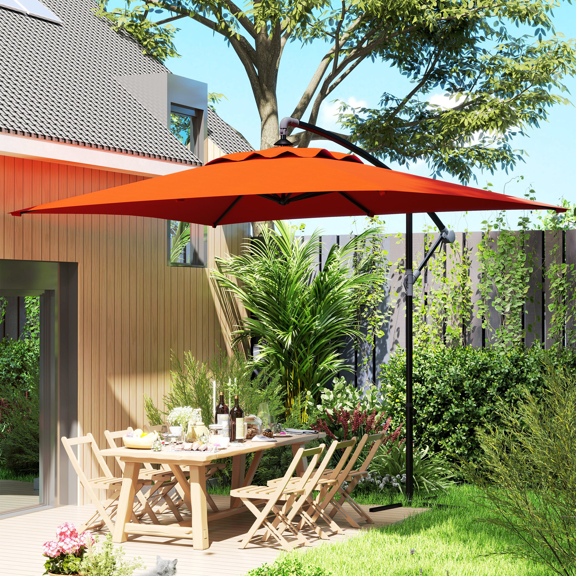 3 Metre Cantilever Parasol with Cross Base - Orange Steel Frame