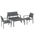 4 Piece Garden Furniture Set, Outdoor Sofa Set with HDPE Slatted Loveseat Armchairs Coffee Table Metal Frame, Dark Grey