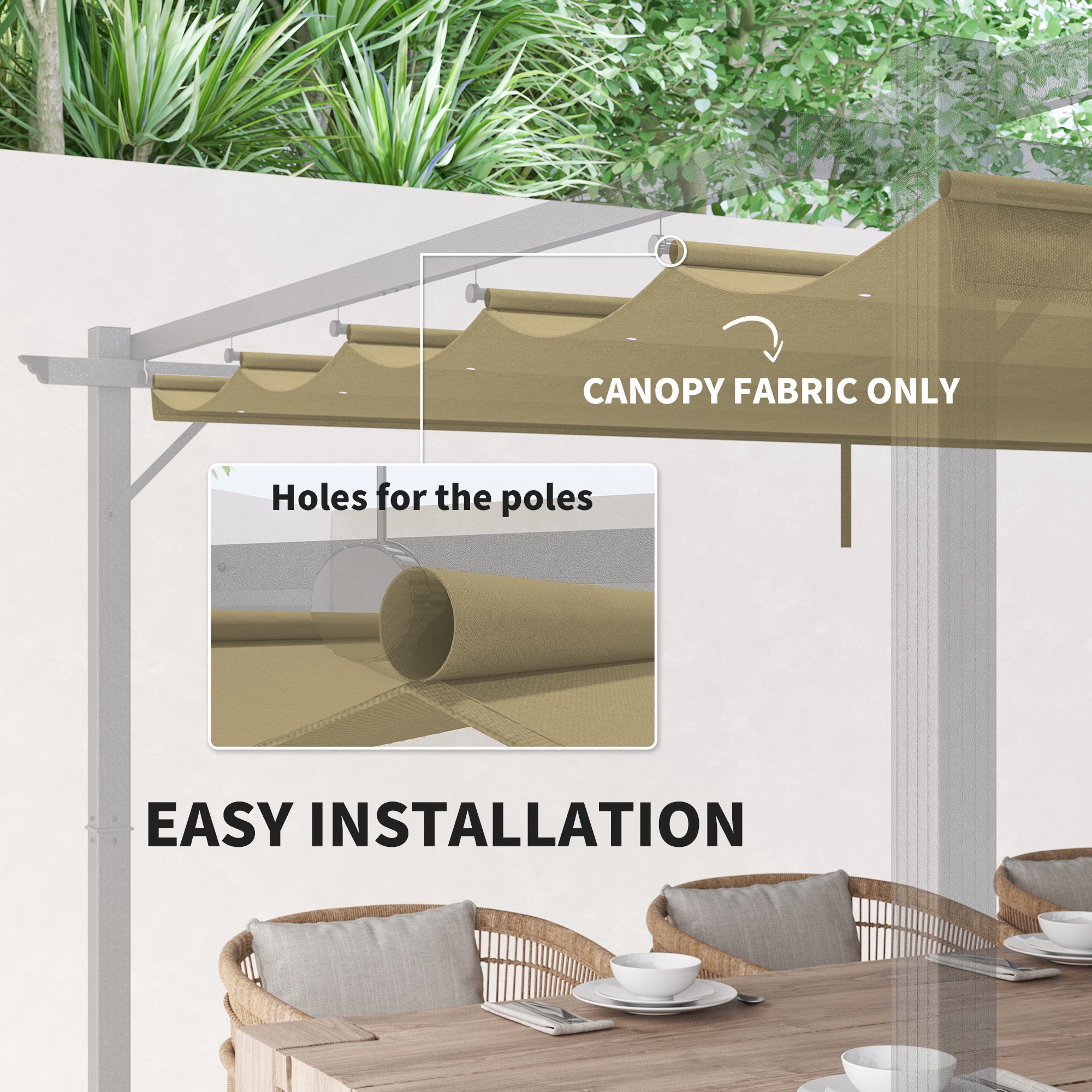 Retractable Pergola Canopy Replacement 4x3 Metre Polyester Tan