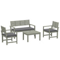 4 Seater Wooden Garden Furniture Set with Loveseat, Armchairs, Table, Acacia Wood Garden Sofa Set, Light Grey
