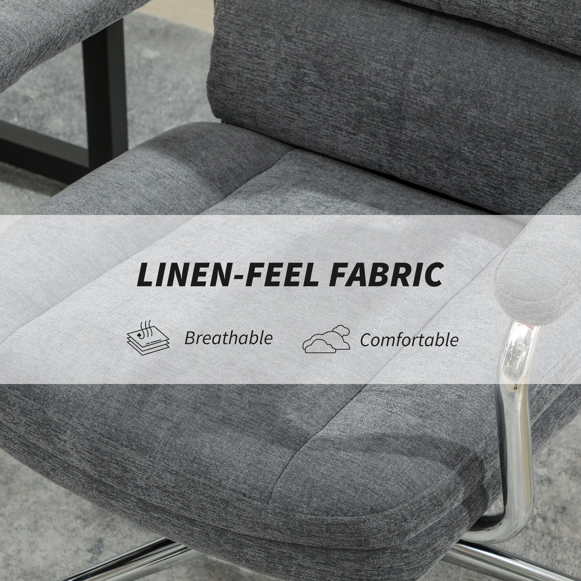 Executive Office Chair, Linen Fabric Computer Desk Chair with Double-Layer Back Cushion, Rocking Function, Height Adjustable for Home, Charcoal Grey