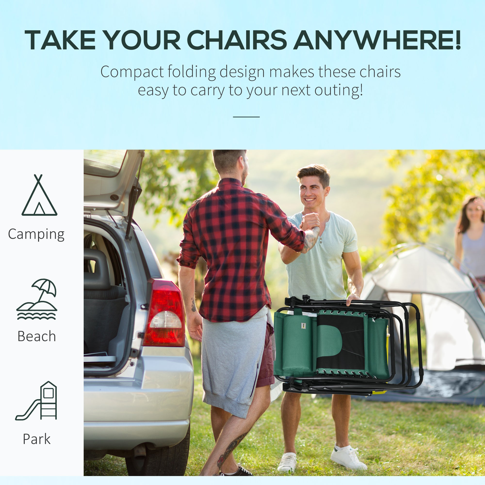 Set of 2 Zero Gravity Lounger Chairs with Padded Cushion and Cup Holder - Green