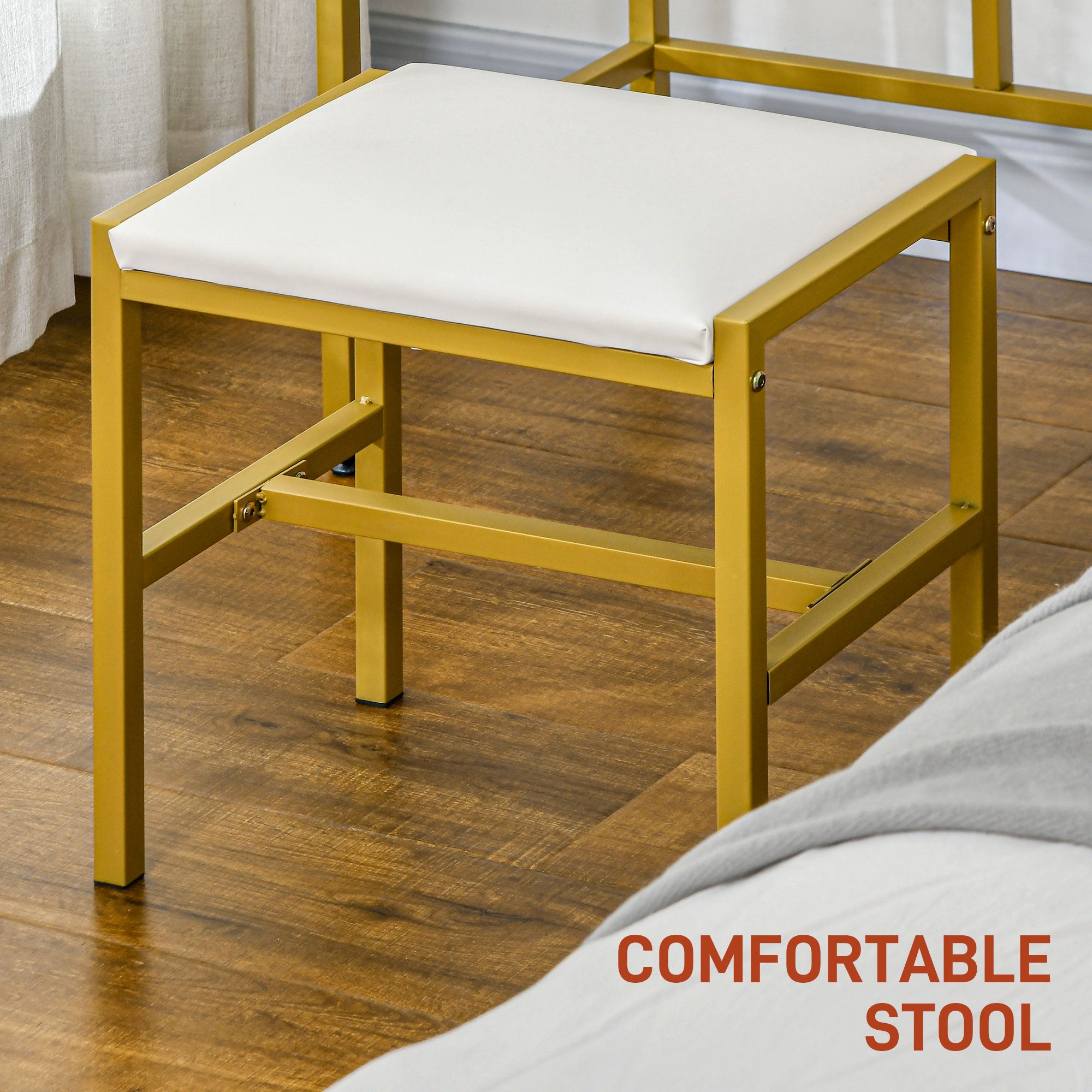 LED Light Dressing Table Set with Stool and Storage - White