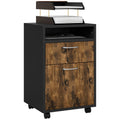 60cm Mobile Filing Cabinet with Drawer, Open Shelf & Metal Handles - Rustic Brown
