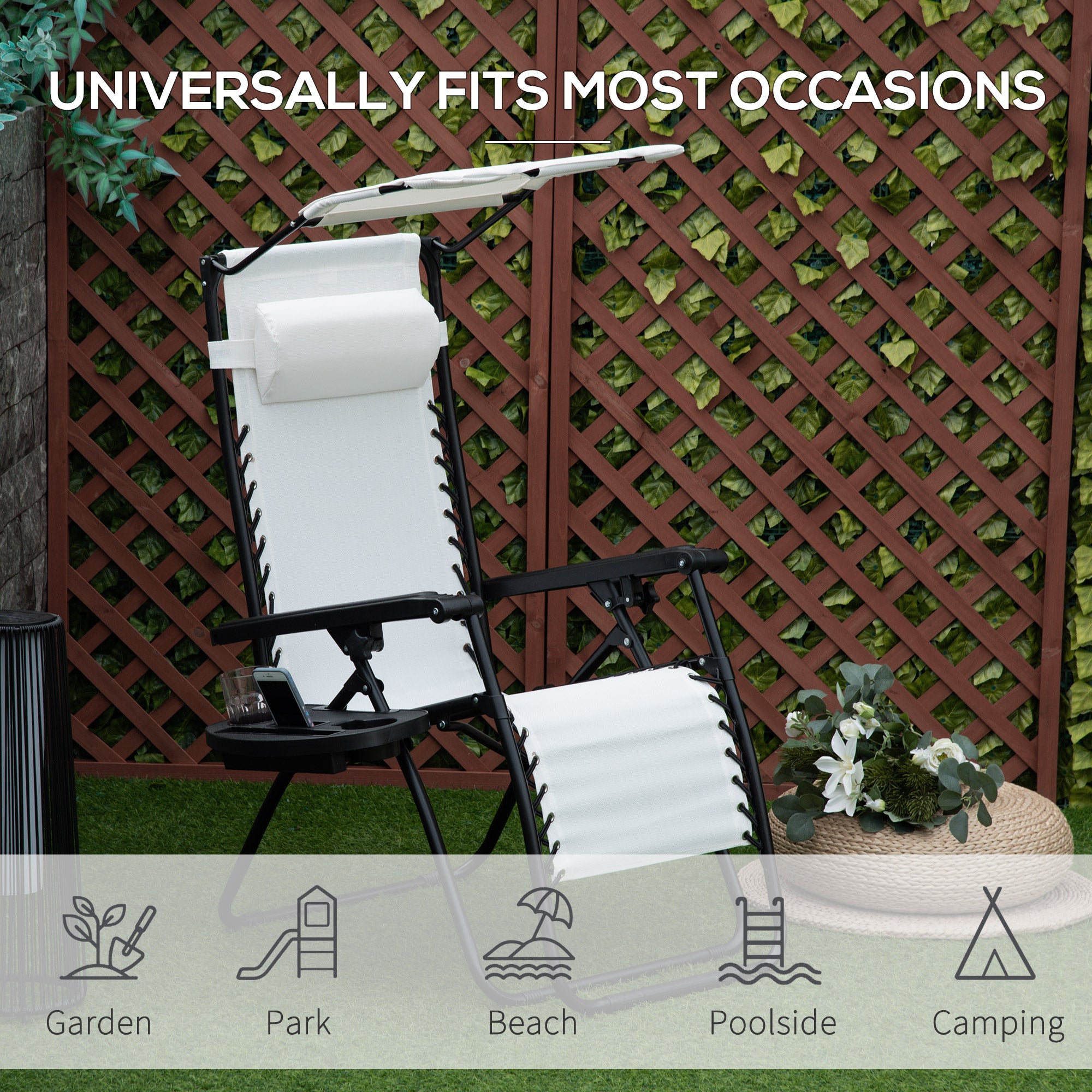 2 Piece Foldable Reclining Garden Chairs with Canopy - White