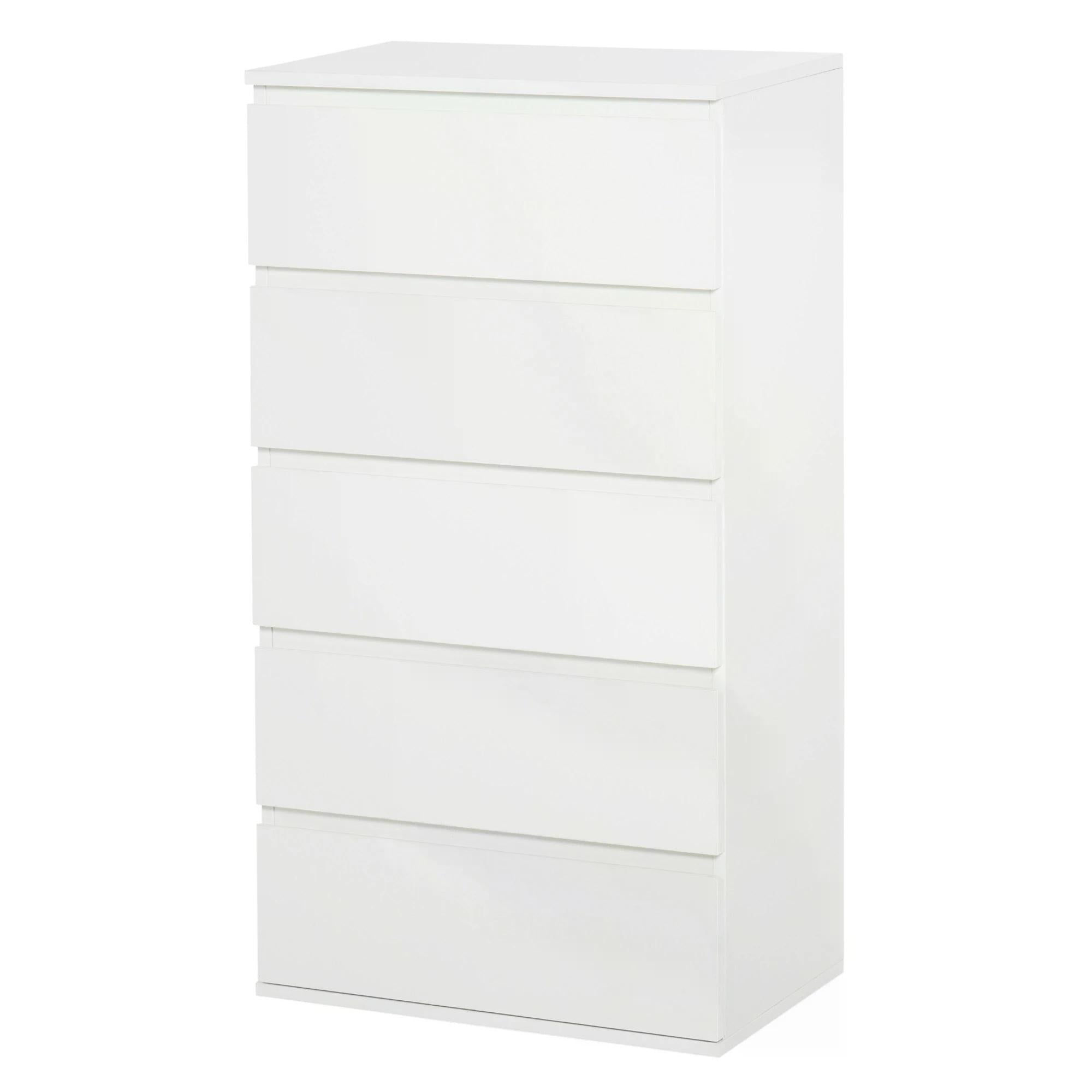 Chest of Drawers, 5 Drawers Storage Cabinet Floor Tower Cupboard for Bedroom Living Room, White