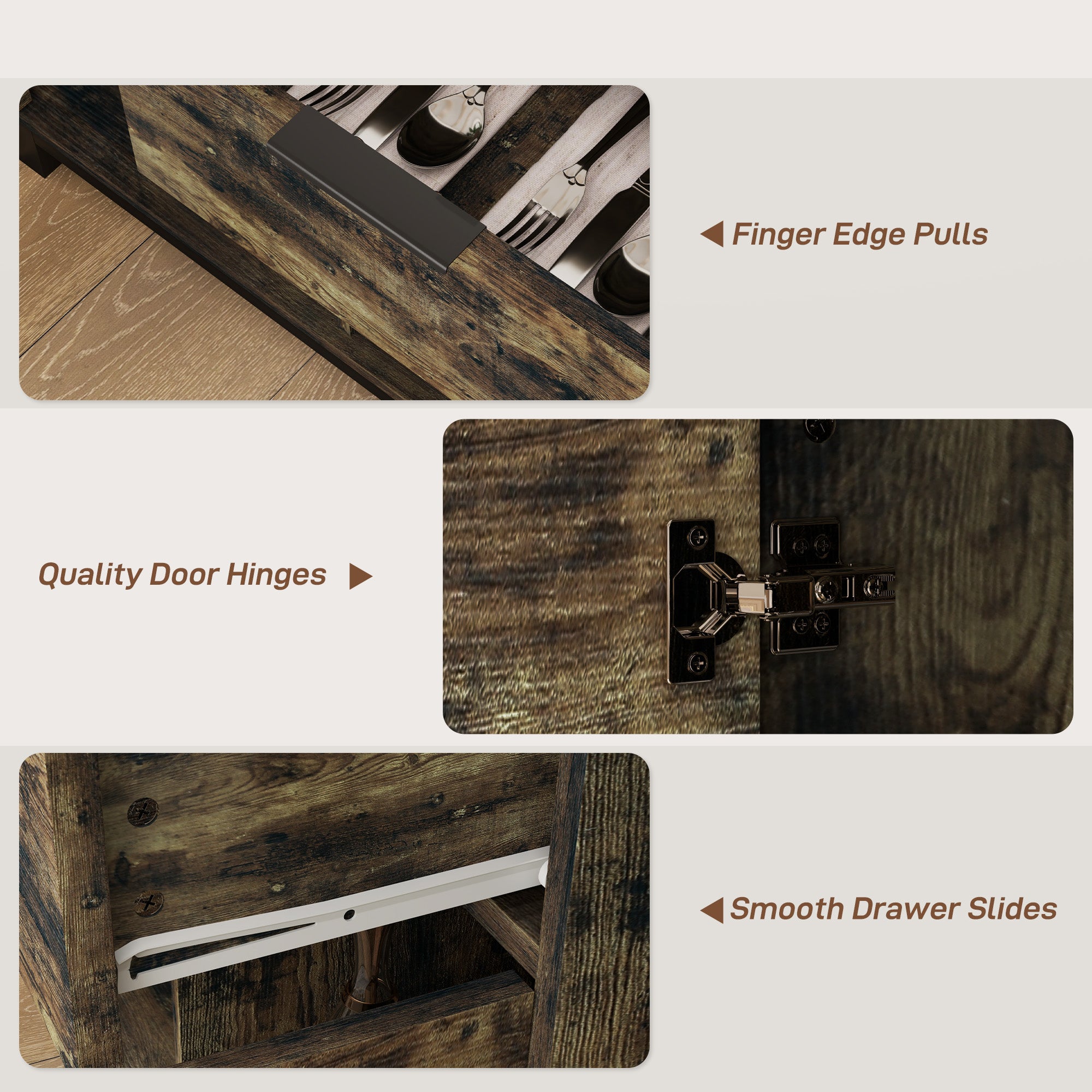 Sideboard, Industrial Storage Cabinet with Doors, Drawer, Cupboard and Adjustable Shelves for Living Room, Dining Room, Hallway, Rustic Brown