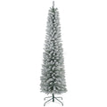 7ft Artificial Snowy Pencil Christmas Tree with Flame Retardant Finish - Green