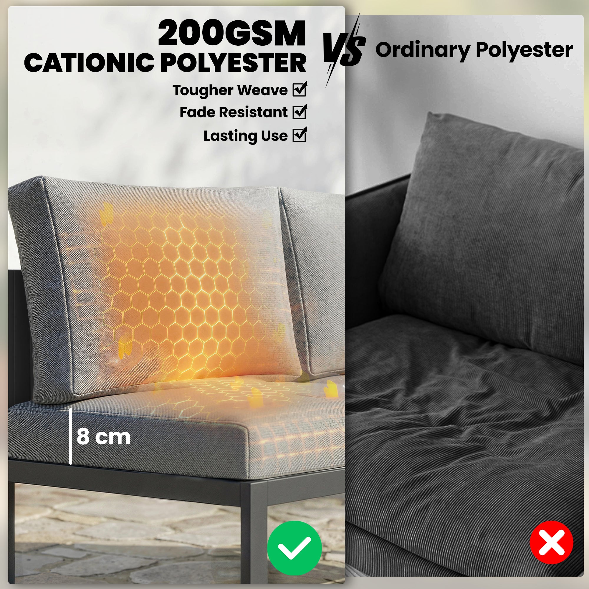 6 Seater Metal Garden Furniture Corner Sofa Set with 3 Loveseats, Faux Wood Table, Texteline Seat, Cushions, Dark Grey