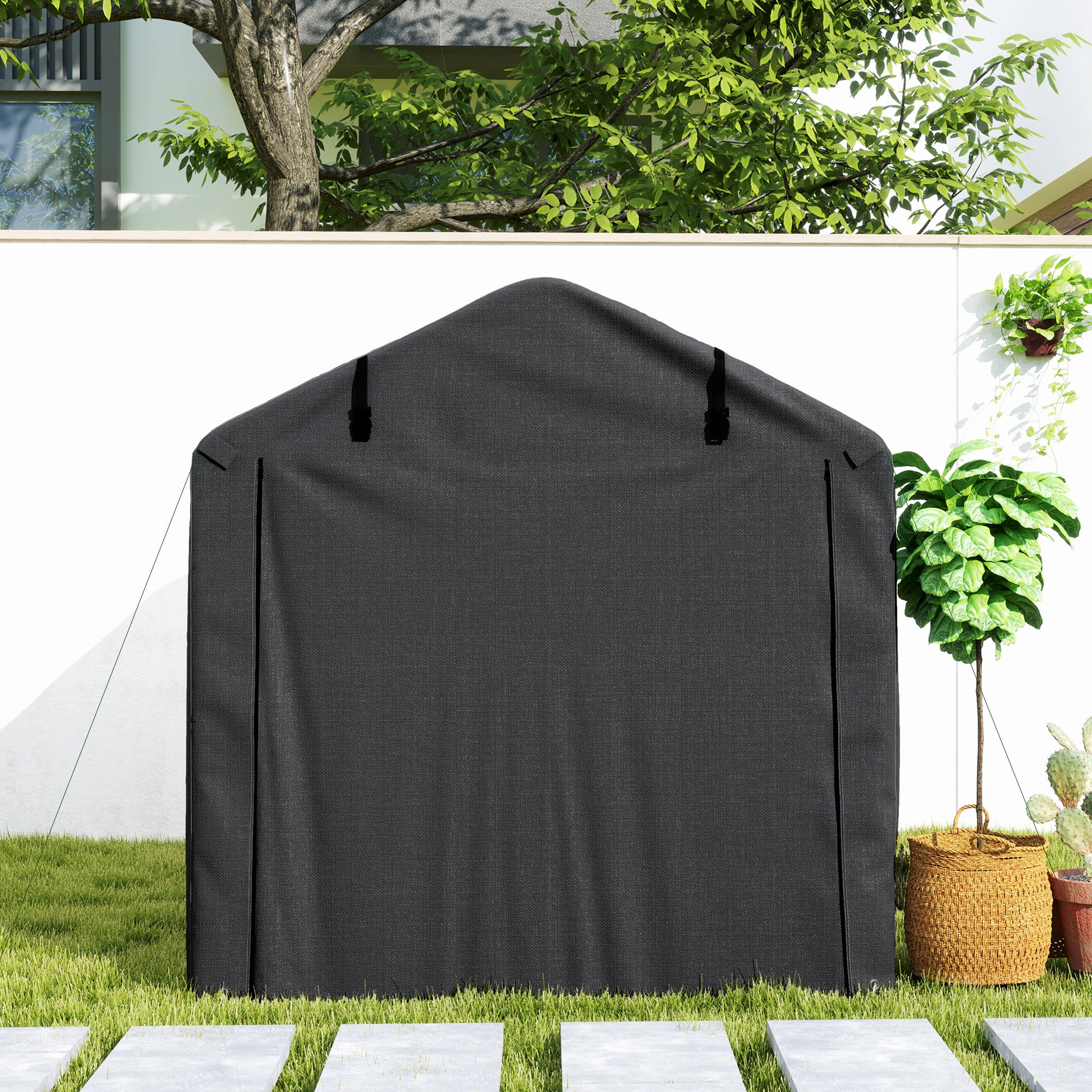 Garden Storage Tent with Roll-Up Door Waterproof Shelter - Black