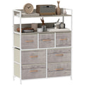 Rustic Chest of Seven Fabric Drawers with Shelves - Natural Wood Finish