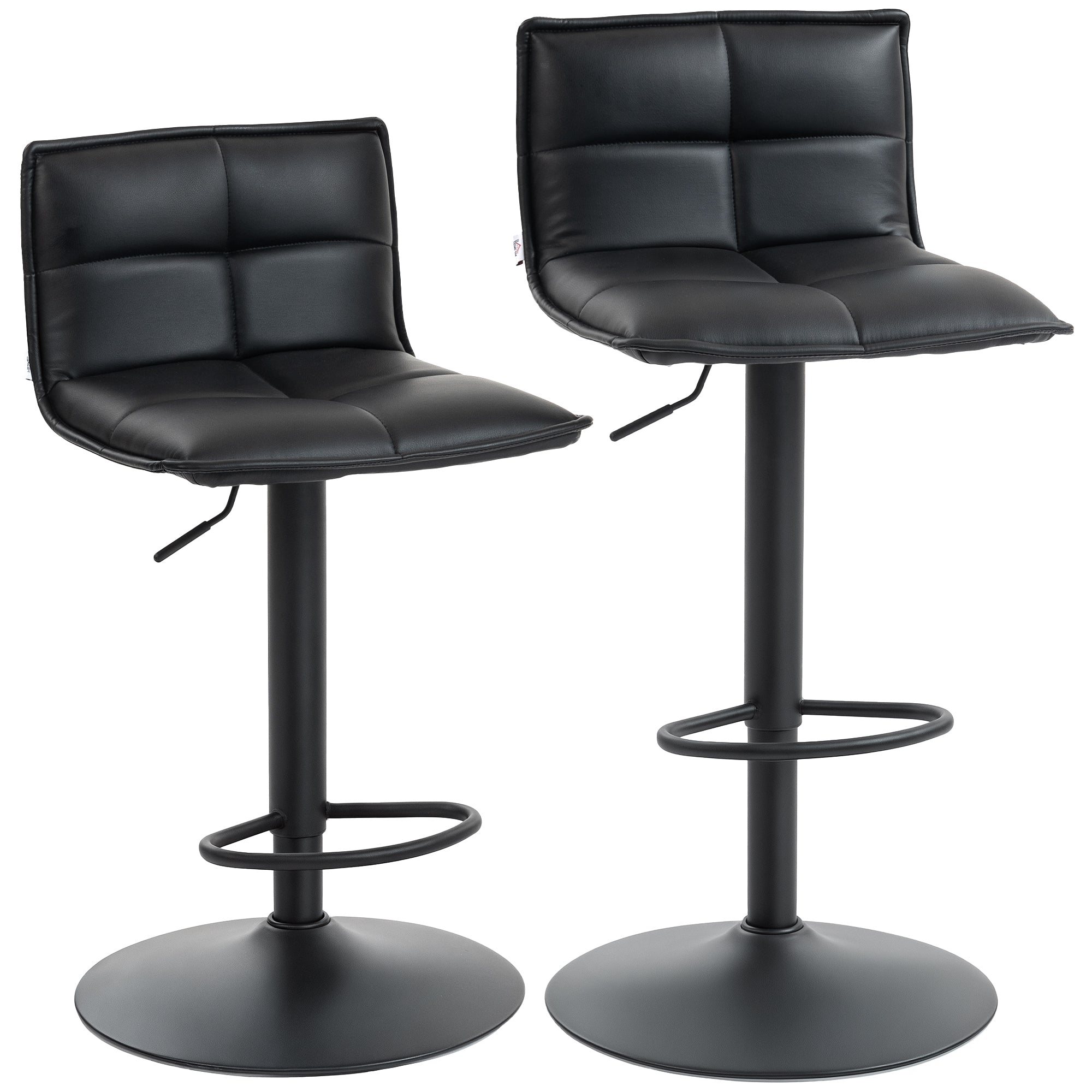 Set of Two Modern Faux Leather Bar Stools - Black