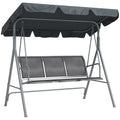 3 Seater Swing Chair, Garden Swing Bench with Adjustable Tilting Canopy, Breathable Mesh Seat and Heavy Duty Metal Frame for Patio, Garden, Dark Grey