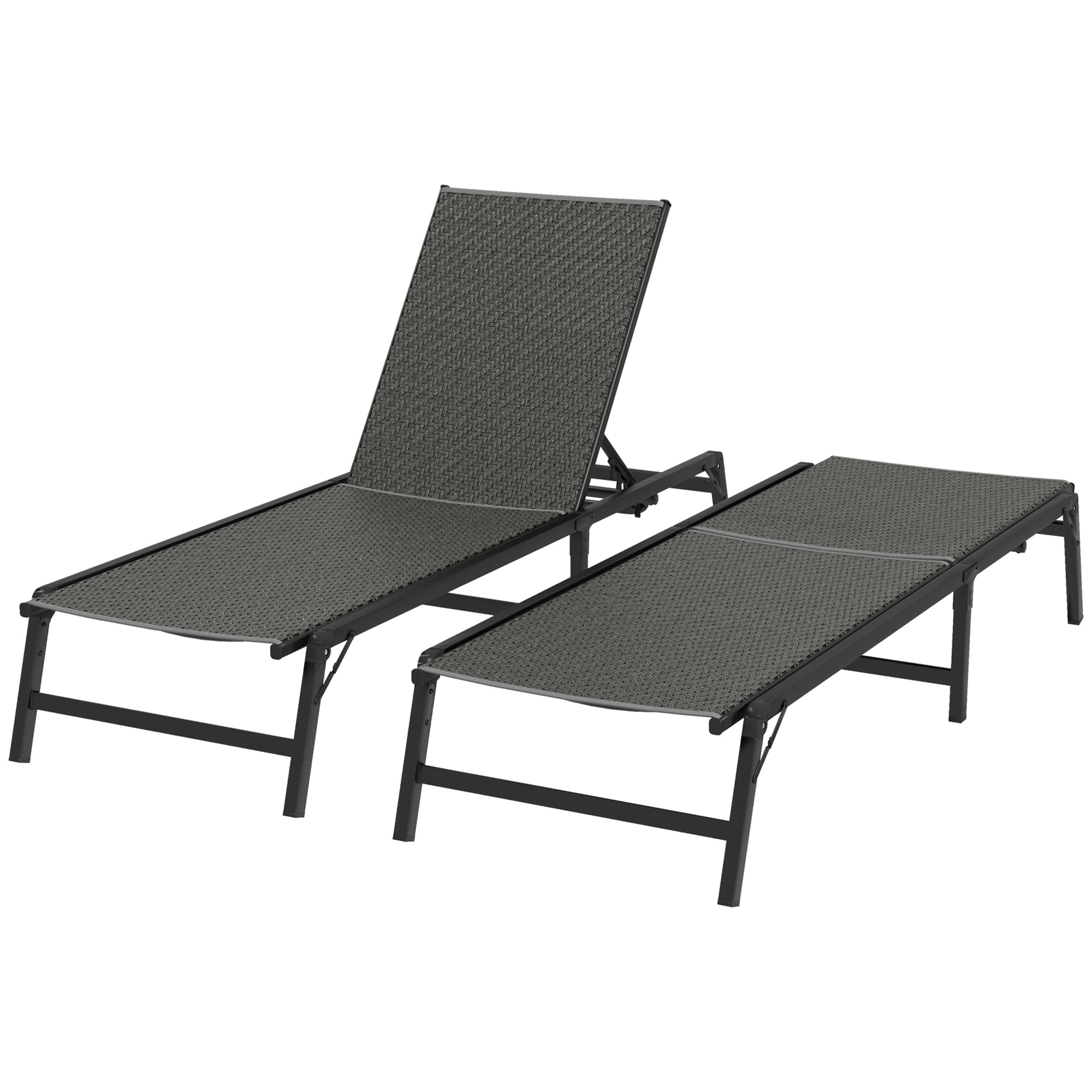 Foldable Outdoor PE Rattan Sun Lounger Set of 2, Patio Wicker Recliners Lounge Chair w/ 5-Level Adjustable Backrest, for Poolside, Garden, Grey
