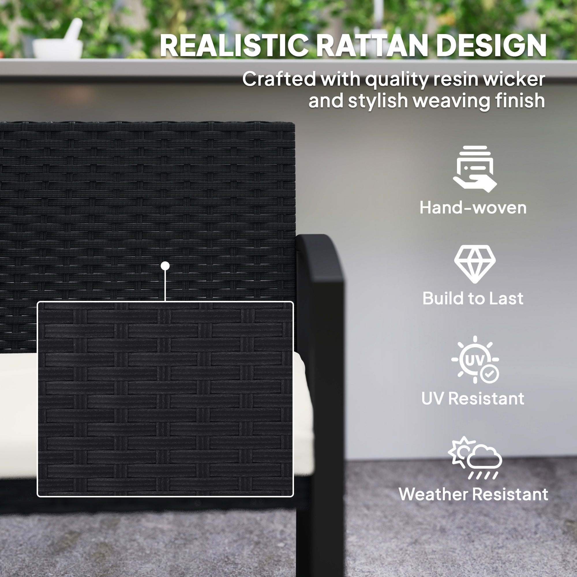 Two-Seater Rattan Garden Bench with Cushion - Beige/Black