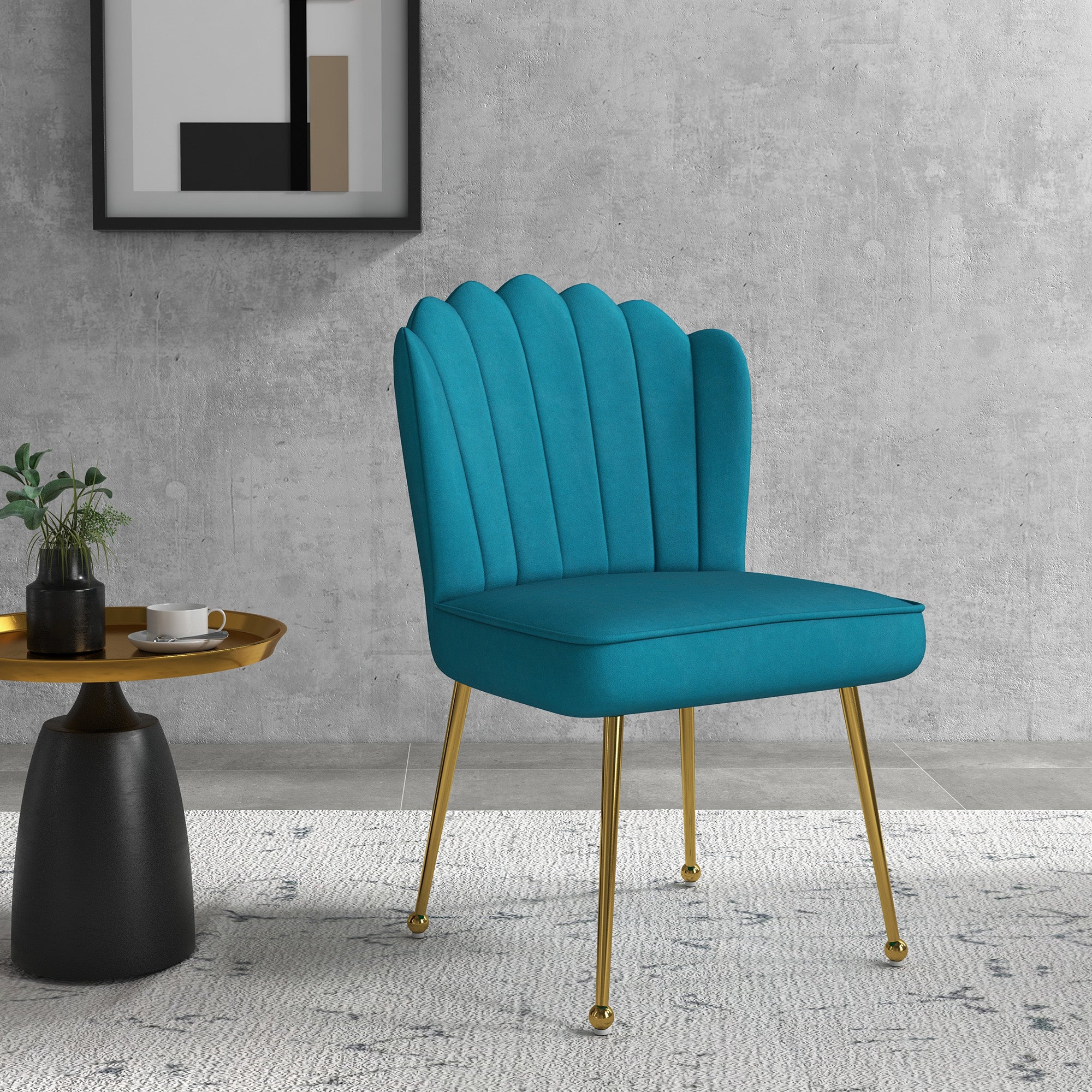 Velvet-Feel Shell Accent Chair - Blue