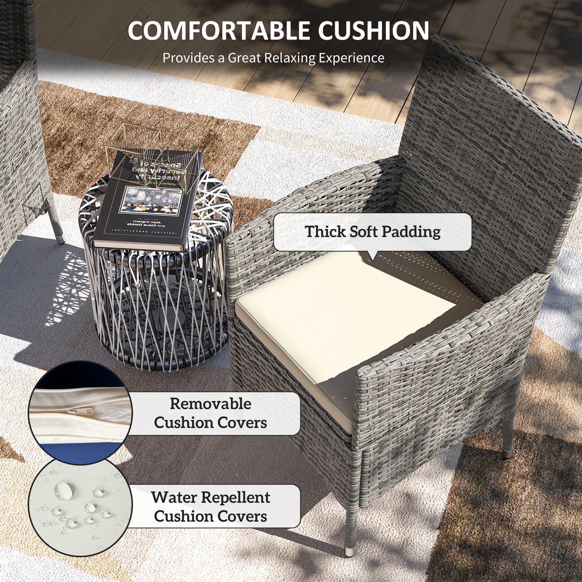 2-Piece Rattan Garden Dining Chair Set with Cushions - Mixed Grey