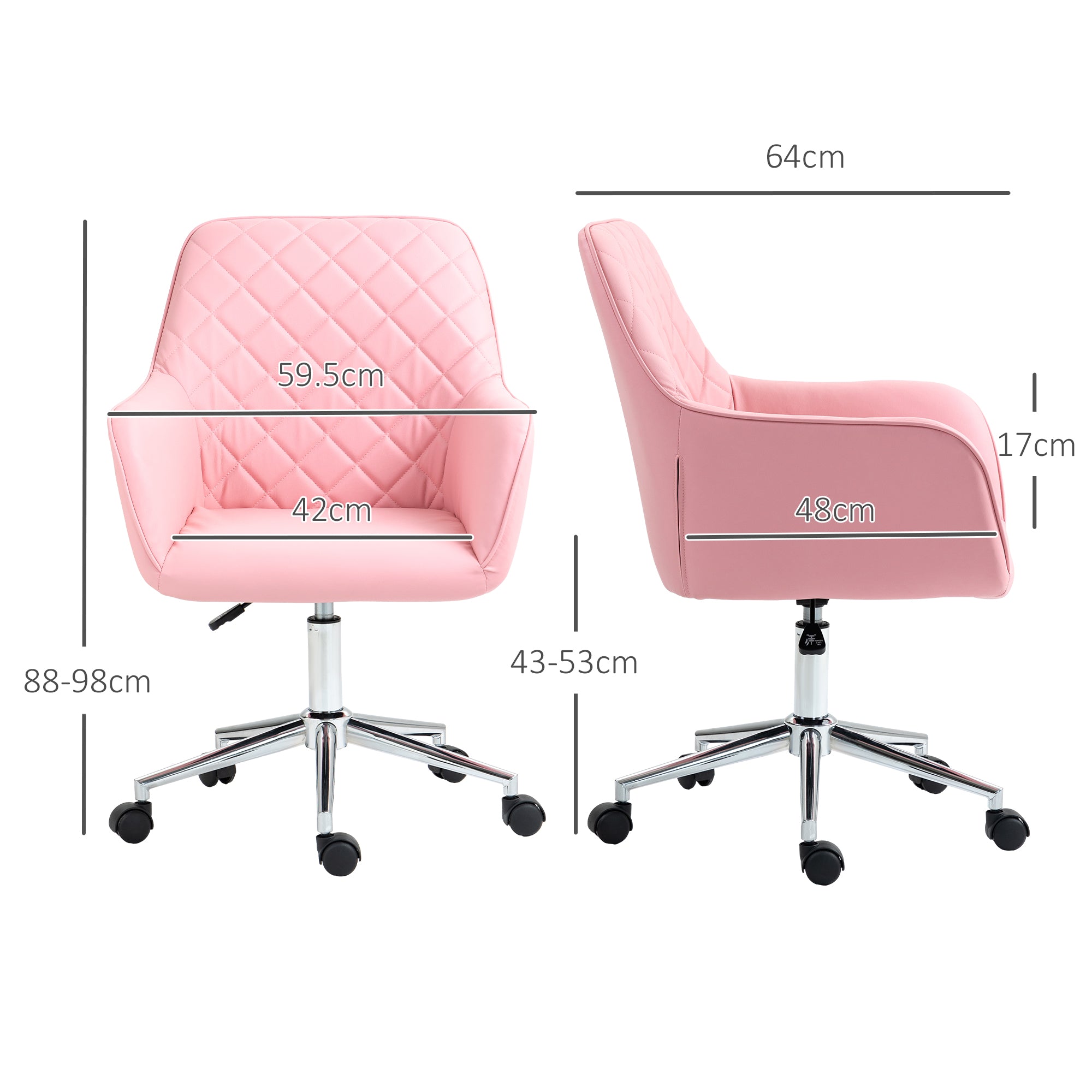 Office Desk Chair, Leather-Feel Fabric Computer Swivel Chair with Rolling Wheels and Adjustable Height for Home, Pink