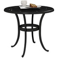 60cm Round Outdoor Garden Side Table with Hollow Top Cast Aluminium Frame - Black