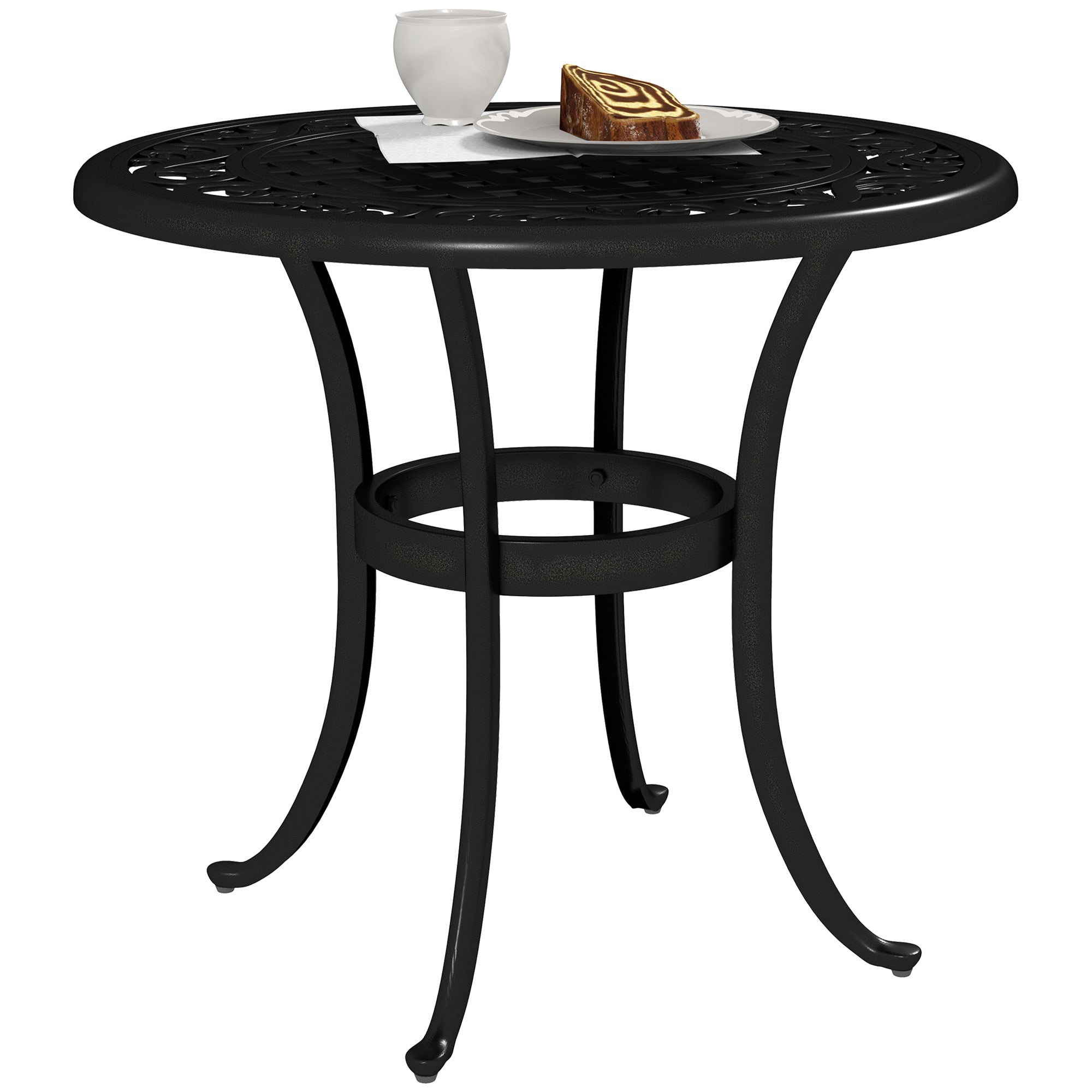 60cm Round Outdoor Garden Side Table with Hollow Top Cast Aluminium Frame - Black