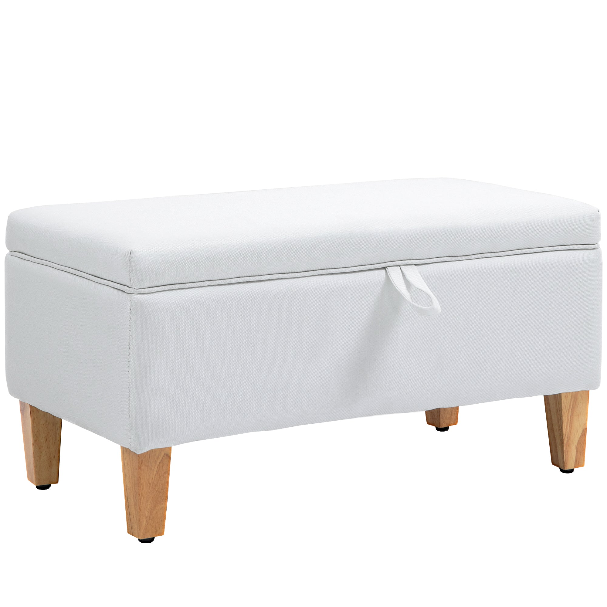 Linen Storage Ottoman Padded Footstool with Rubberwood Legs for Storage Box, Bed End, Shoe Bench, Seating, Cream White