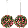 Set of 2 UV-Protected Artificial Topiary Rose Balls 28cm for Indoor Outdoor Decor - Pink