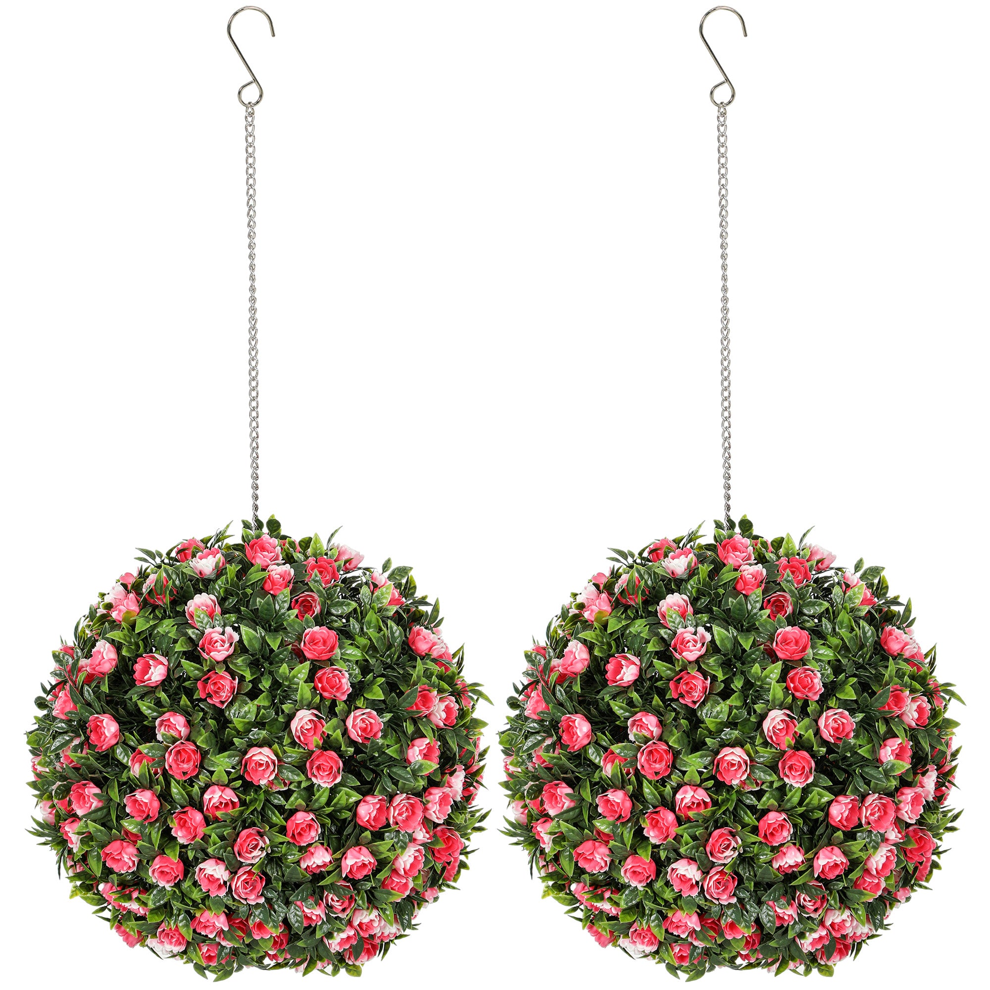 Set of 2 Decorative Artificial Plants, UV-protected Artificial Plant Topiary Rose Balls, Fake Plants for Home Indoor outdoor Decor, 28cm, Pink