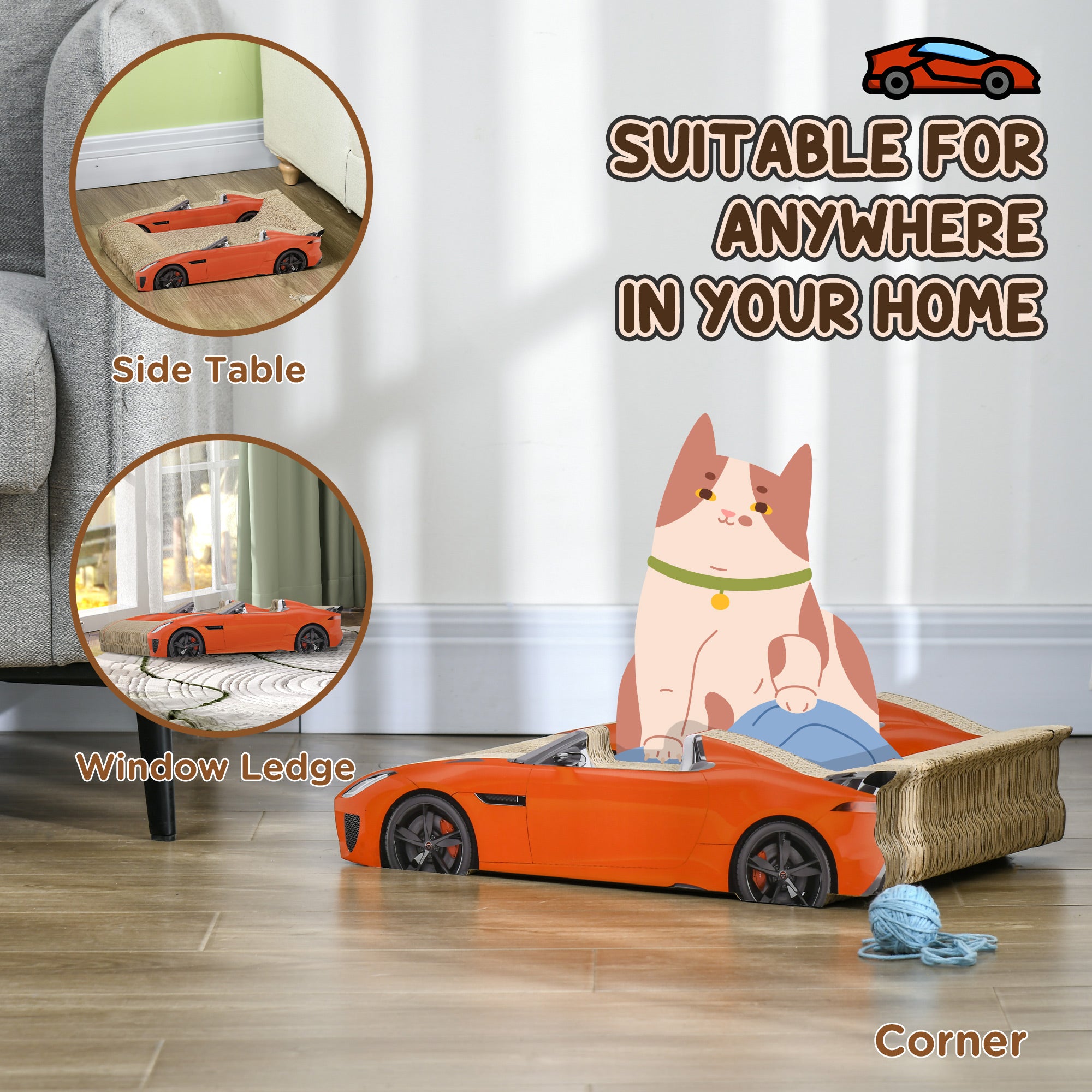 2 in 1 Cat Scratching Board with Catnip, Car-shaped