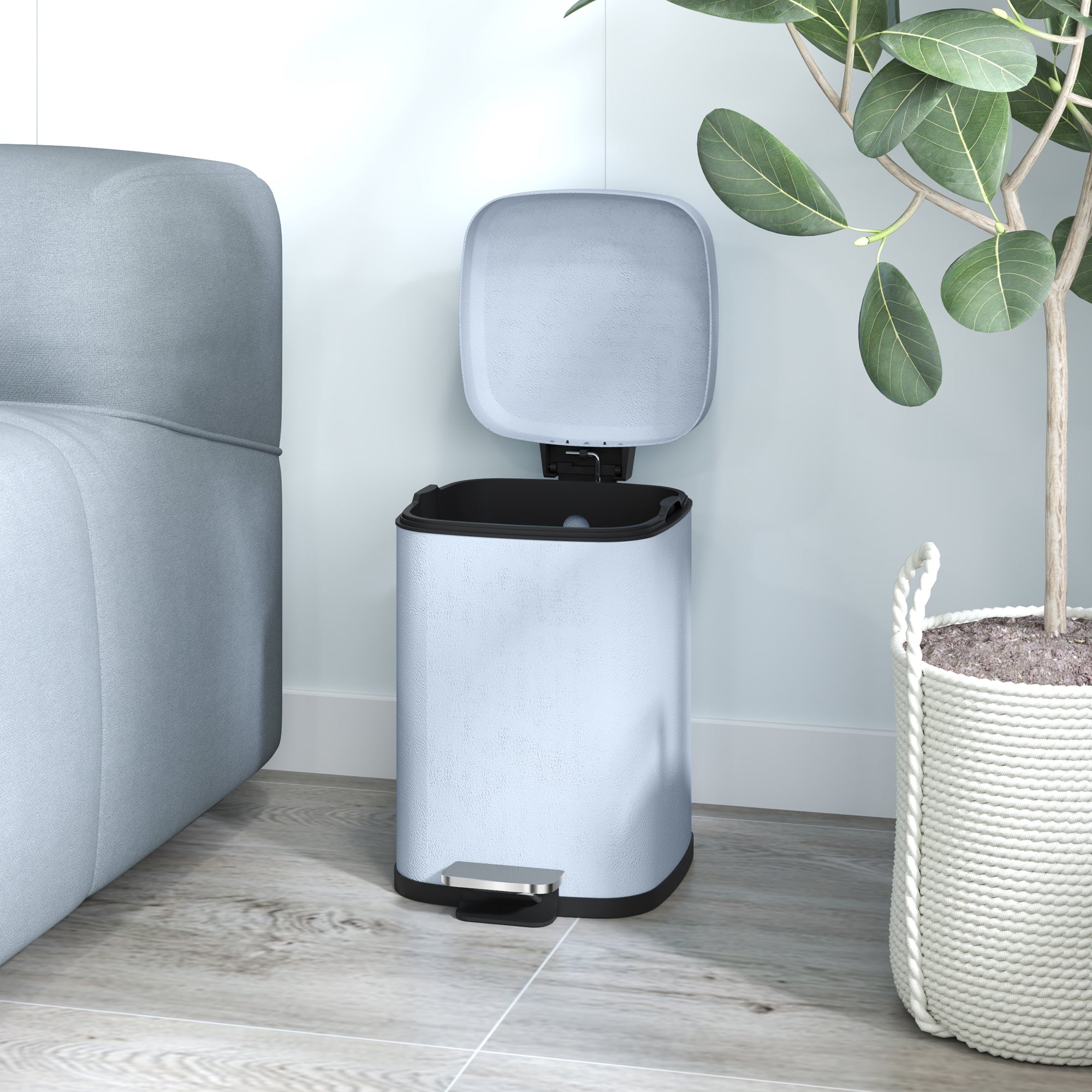 12L Modern Boxy Metal Home Kitchen Bin - Light Blue