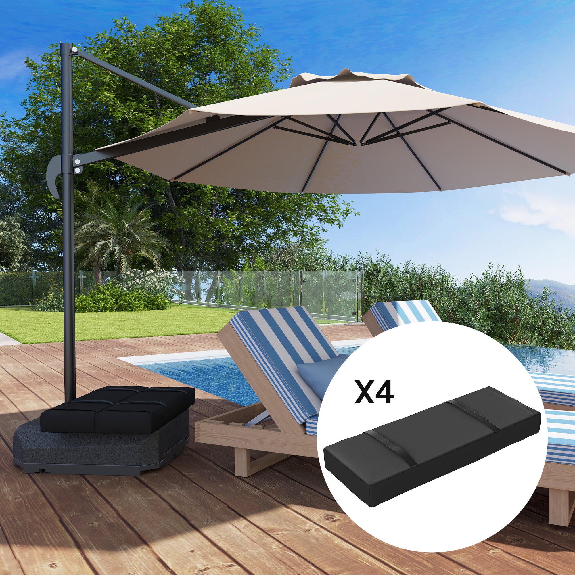 Set of 4 Parasol Weight Bags 25kg Fillable Sandbags with Handles - Black