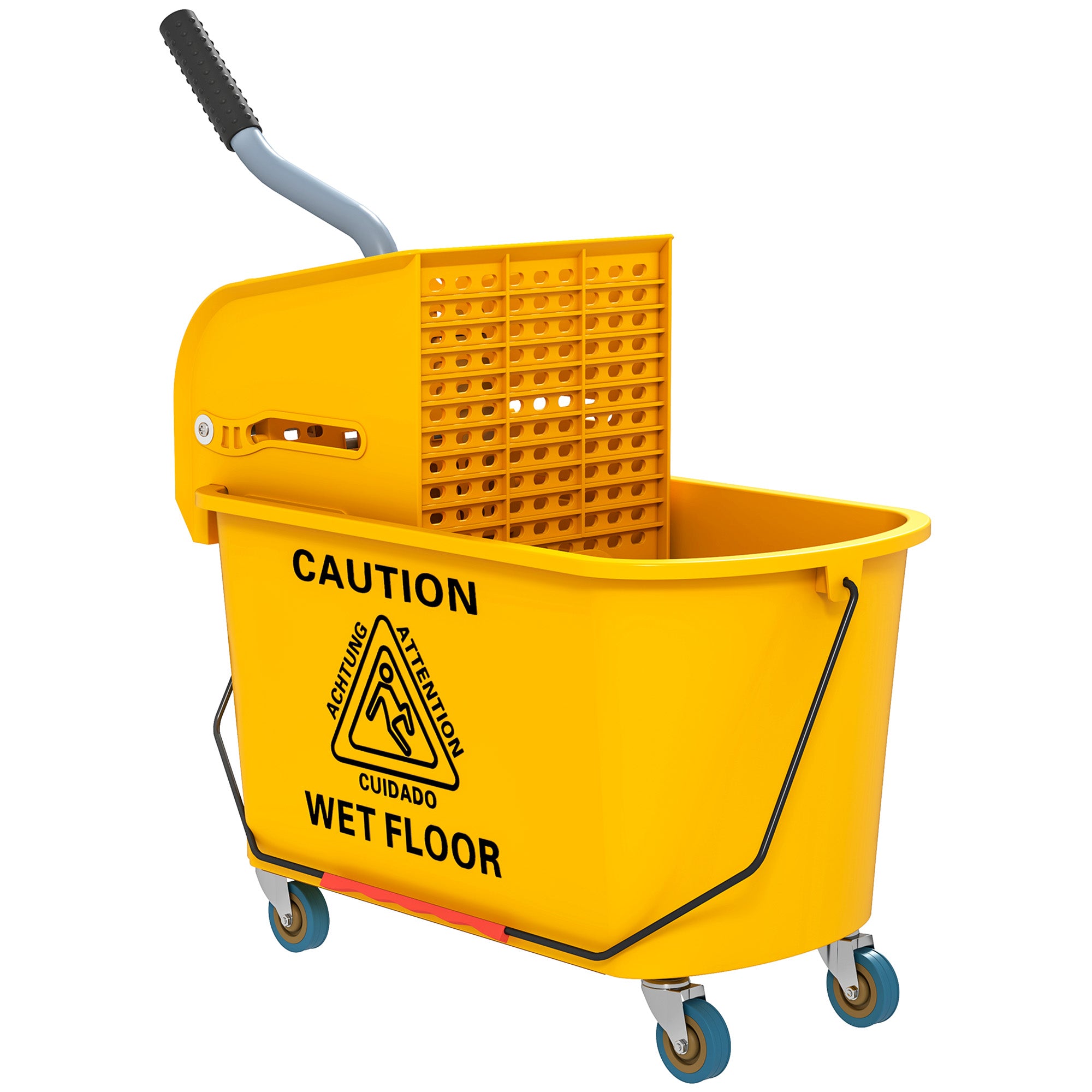 Mop Bucket with Wringer Set on Wheels for Floor Cleaning, 20 Litre Side Press Wringer with Handle and Mop, Yellow