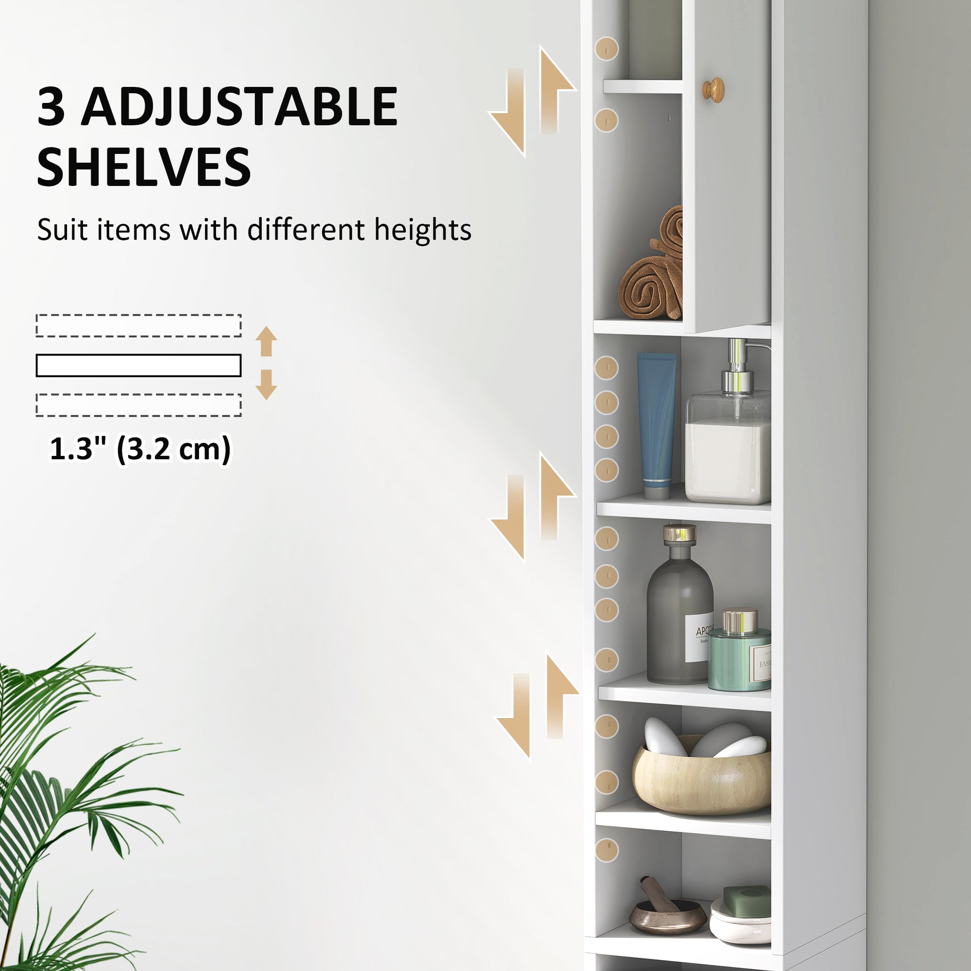 178 cm Narrow Tall Bathroom Cabinet - White